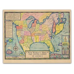 A New Yorker’s Idea of America 1935 Vintage Illustrated USA Map Wall Art