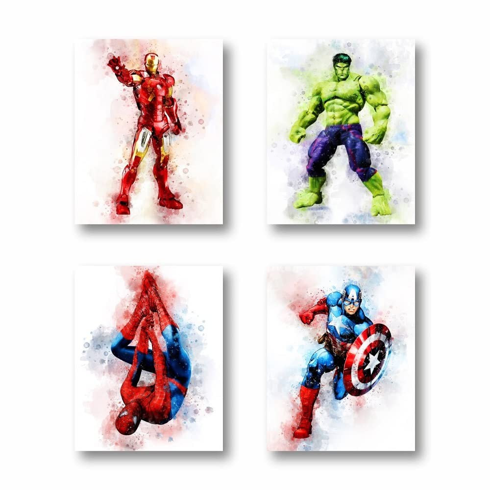 | Superheroes Watercolor Wall Art Poster Prints | Superheroes Wall Art | Set …