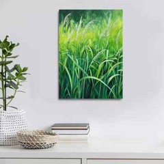 Beautiful Green Mint Grass Meadow Painting Metal Print Ready to Hang