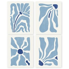 HRQKO Boho Floral Wall Art Poster Prints Set of 4, Blue Room Decor 8×10,
