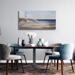 Yuaxker Ocean Wall Art Blue and Gold Modern Wall Decor Ocean Beach and Beacon…
