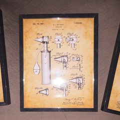 Set of 3 Framed Medical Patent Prints, Vintage, Vertical, Black Frames, F.A.
