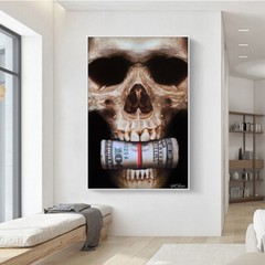 Abstract Black Skull with Bullet Wall Art Canvas Painting Posters and Print Wall