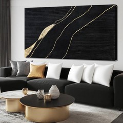 Large Black Home Decor | Gold Canvas Wall Art, Modern Wall Decor, Hanging Dec…