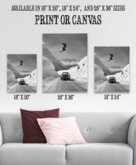 Skier Jumping Over Vintage Porsche Poster 18×24 Unframed Black & White Wall Art