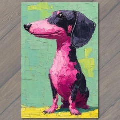 Art Print Neon Pink Black Dachshund Wiener Dog Impasto Texture Green Pop