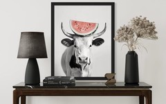 aj decor Cow and Watermelon Kitchen Wall Art 14″L x 11″W,