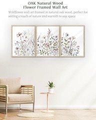 Natural OAK Wood Framed Combined Floral Wall Art, 12×16 in Set of 3 Colorful …
