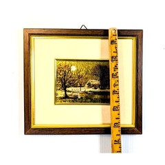 Vintage 70s Gold Foil Etched Landscape Wall Art Framed Set of 2 Nature Scenes
