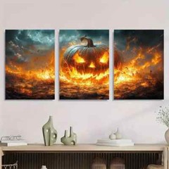 3pcs Gothic Charm, Headless Horseman Pumpkin Metal Print Ready to Hang Art