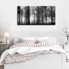 Foggy Forest Canvas Art – Large Black and White Nature Landscape 24″ X 48