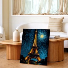 Wall Art Eiffel Tower Night Painting Paris Cityscape Moonlight Canvas Print