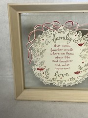 Scherenschnitte Paper Cut Out Framed Art: A Family is Love, 7″ square