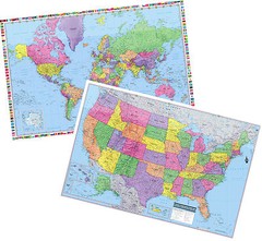 UNITED STATES & World Wall Maps Posters – 2 Rolled Laminated Maps 36″x24″