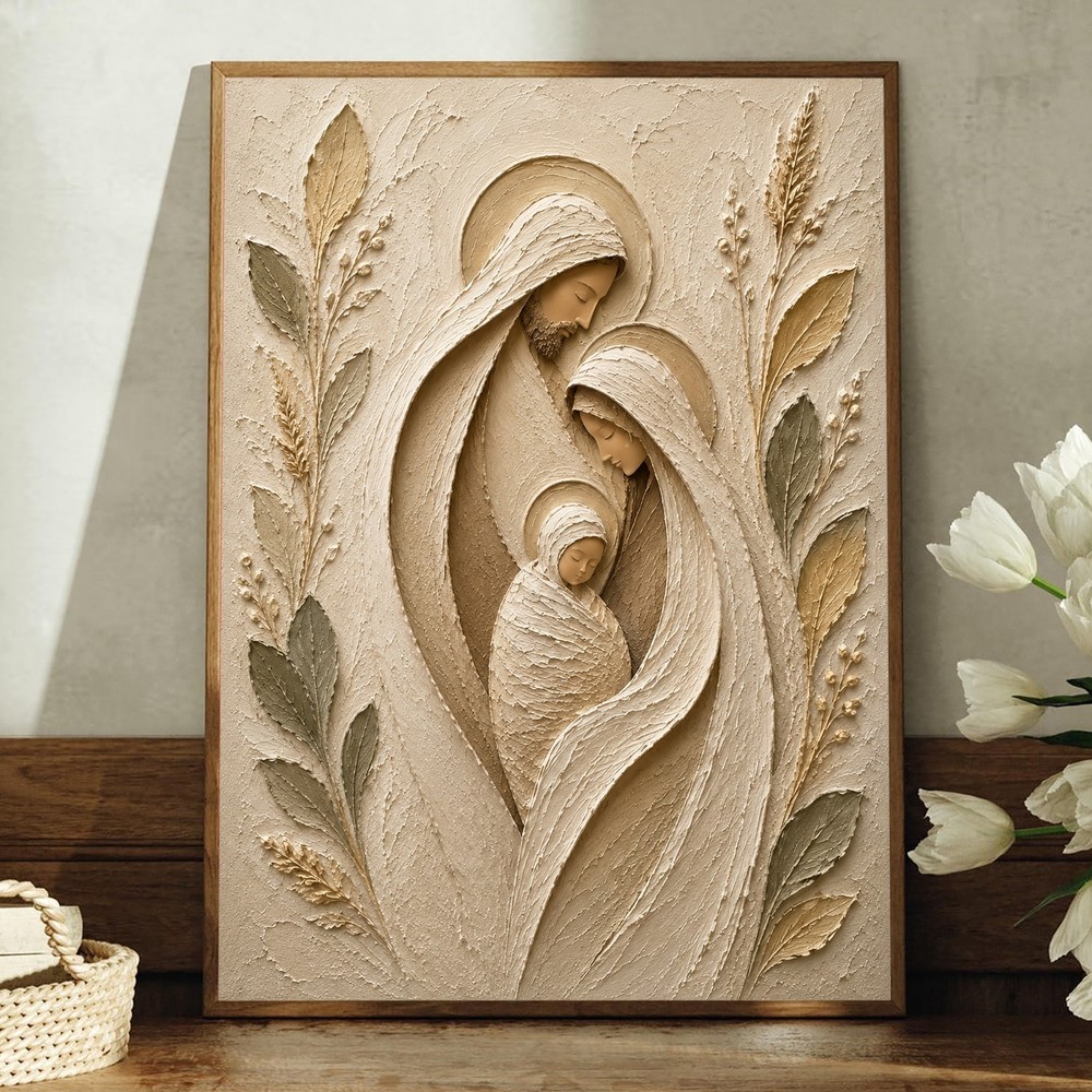 Holy Family Plaster Relief Canvas Print Catholic Christian Religious Wall Art