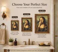 Vintage Funny Bathroom Canvas Art – Mona Lisa Humor Wall Decor 16x24in