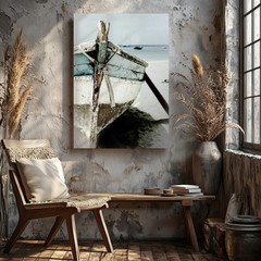 Rustic Weathered Wooden Boat Canvas Wall Art Beach Coastal Wall Decor Print