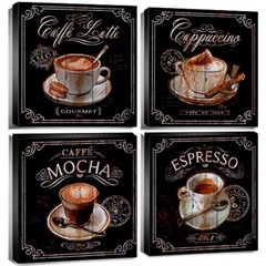 COFFEE WALL ART Kitchen Decor Cup Canvas Vintage Latte Mocha Cafe By