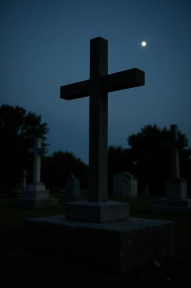 Christian Cross Night Cemetery Moon 4×6 Photo Print Religious Wall Art Decor