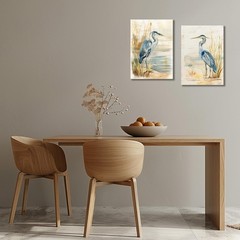 Set of 2 Blue Heron Abstract Canvas Wall Art for Rustic Home Decor