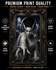 Bride of Frankenstein Poster Portrait Horror Gothic Wall Art Print Halloween