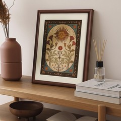 Brown Framed Canvas Wall Art, Bedroom Small Vintage Art,11x14in, Retro Sun fl…
