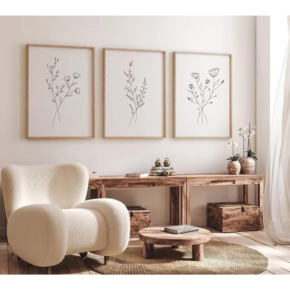 Botanical Canvas Wall Art Set of 3 Floral Minimalist Decor 12×16 Inch