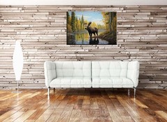 Majestic Moose by the Forest River-Printed On Canvas-Fun Gift- Home Wall Decor