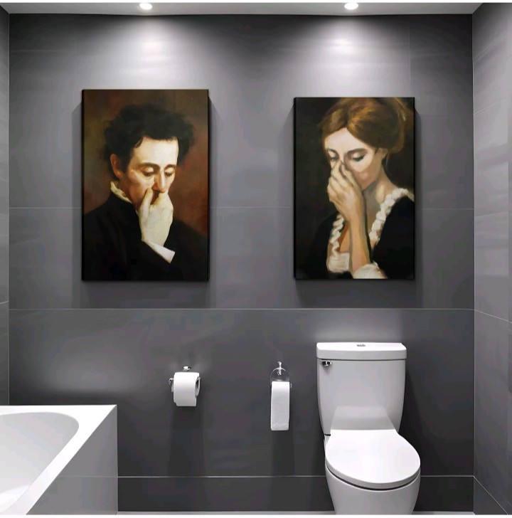 Funny Bathroom Wall Art Set of 2 – Unpleasant Smell Cover Nose Pinch 24″ x 16″