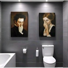 Funny Bathroom Wall Art Set of 2 – Unpleasant Smell Cover Nose Pinch 24″ x 16″