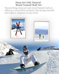 Natural Beige Dimensional Oak Wood Framed Ski Wall Art, 12x16in Modern Colora…