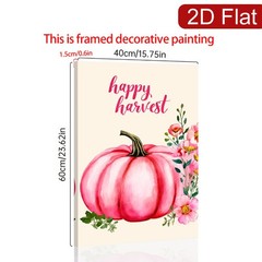 Pink Pumpkin Happy Harvest Canvas Wood Frame Wall Decor Gift