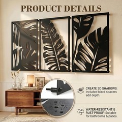 Stylish 3-Piece Metal Wall Decor – Abstract Geometric Art Set with 3D Design