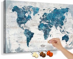 Office Artwork Map of the World Push Pin Board Travel Map Blue Pictures