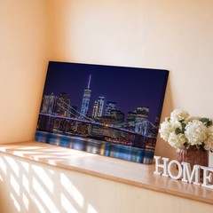 New York City Night Skyline Canvas Wall Art Brooklyn Bridge Urban City Print
