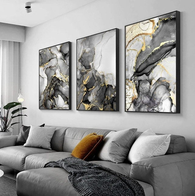 3pcs Frameless Luxury Black & Gold Marble Wall Art 30*40 Perfect for Home Decor