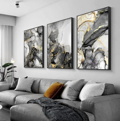 3pcs Frameless Luxury Black & Gold Marble Wall Art 30*40 Perfect for Home Decor