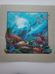 Sea Life 3D Dolphins Turtles Lenticular Picture 15.5X15.5″ Pic 11.5X 11.5 Inset