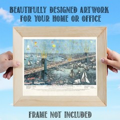 Brooklyn Bridge 1883 Fireworks Opening Night Bird’s Eye View Vintage Print