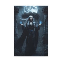 Moonlight Mage Canvas Wall Art Gothic Dark Fantasy Witchy Moon Woman Decor Print