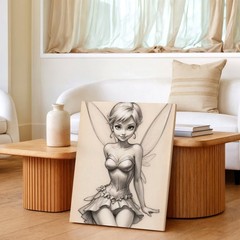 Wall Art Fairy Girl Pencil Sketch Fantasy Female Figure Drawing Print Decor