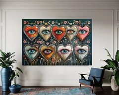 Psychedelic Heart Eye Art Canvas Print: Gothic Jewel-Toned Decor Ready to Hang