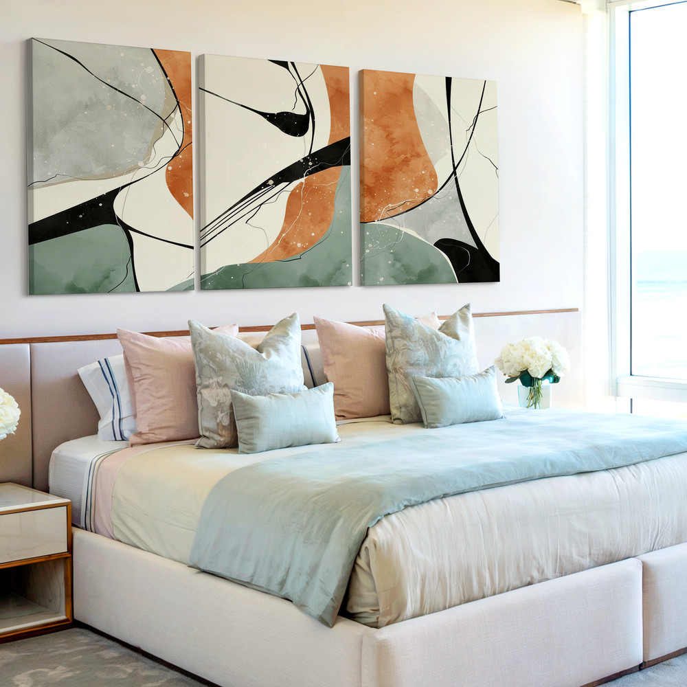 3 Pieces Abstract Earthy Tones Large Wall Art Set for Living Room Set Of 3