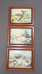 Fruit Still Life Wall Art Set of 3 Framed Farmhouse Kitchen Rustic Vintage Decor