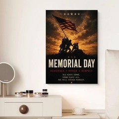 Memorial Day Canvas Wall Art Patriotic American Flag Decor Military Veteran Gift