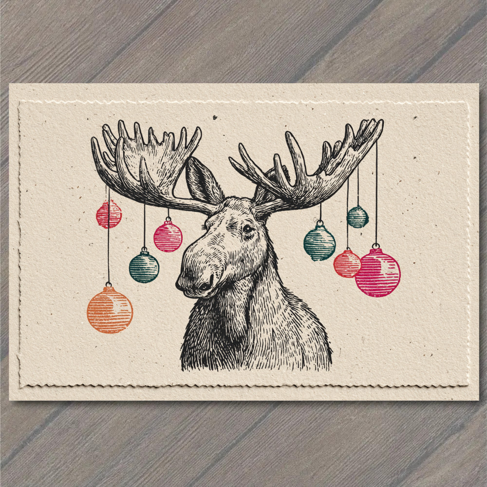 Art Print Moose Christmas Ornaments Antlers Rustic Woodland Holiday Funny Animal