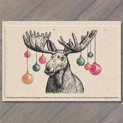 Art Print Moose Christmas Ornaments Antlers Rustic Woodland Holiday Funny Animal