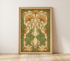 Art Nouveau Ginkgo Biloba Wall Art Vintage Floral Poster Canvas Print Decor