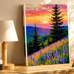 Mountain Sunrise Balcony Woman Dog Landscape Painting Canvas Bedroom House Print