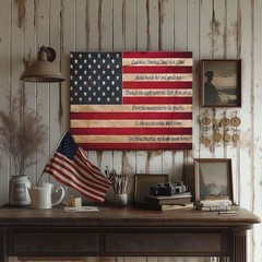 American Flag Canvas Wall Art: God Bless America Lyrics, Rustic USA Print
